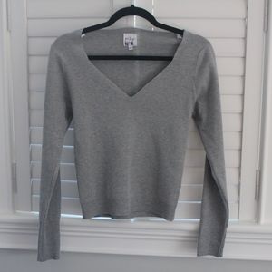 Princess Polly Grey Tight V Neck Long Sleeve Shirt